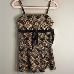 NWT A Shore Fit Brown Black Patterned with Bow Swim‎ Dress 12